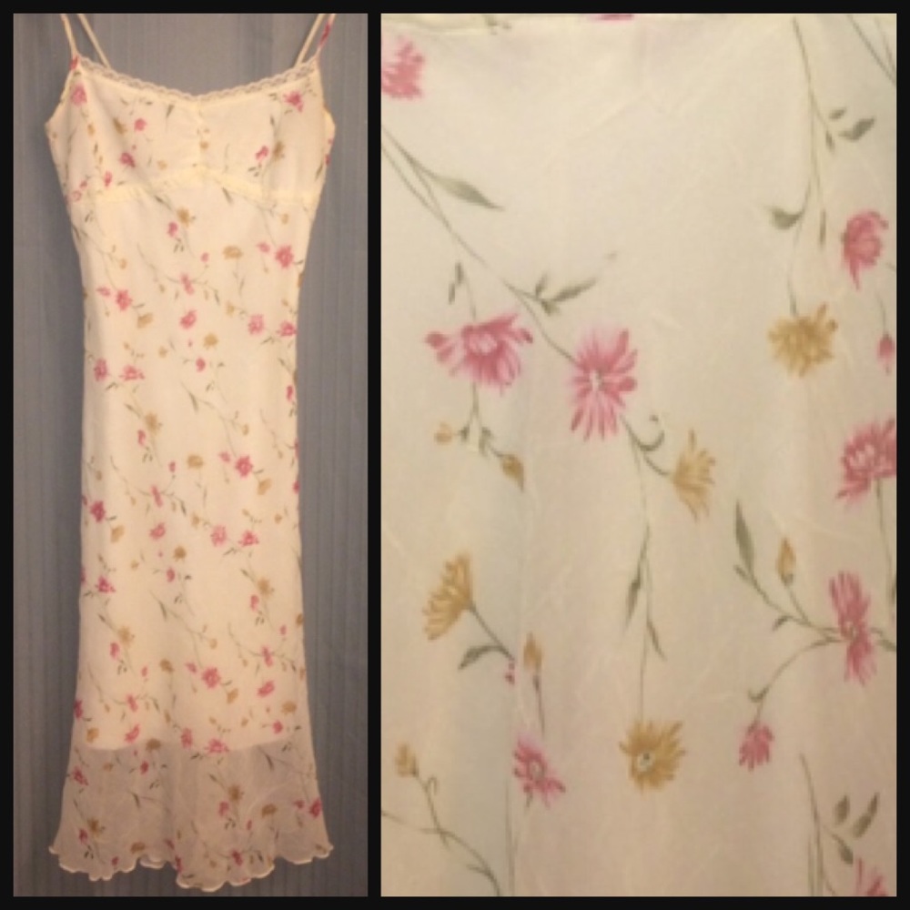 Cream Floral Spaghetti Strap Dress